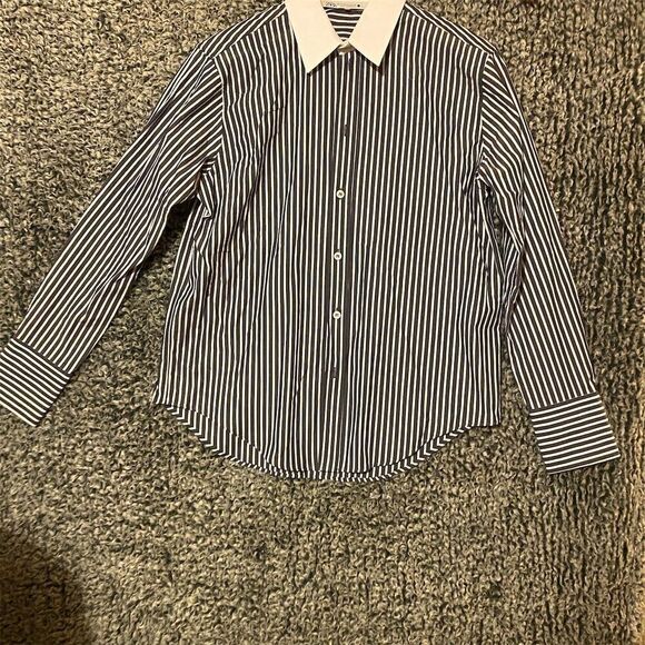Zara women’s Striped Long Sleeve Button-Up Shirt Black Size M - Picture 1 of 9